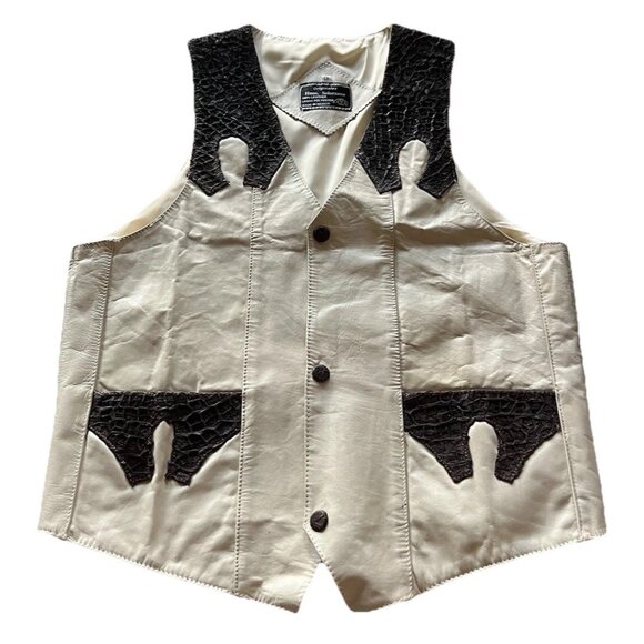 Vintage ORIGINALES Hnos Solorzano White Brown 100% Crocodile Leather Vest Sz S - Picture 1 of 14